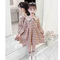 女童套裙新款春秋洋气儿童毛衣开衫外套小女孩格子连衣裙两件套装 桔色连衣裙 单件桔色连衣裙 110 建议100身高
