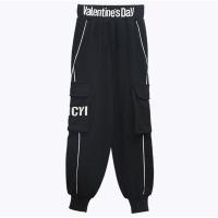 童装女童套装露肩T恤束脚工装裤春装 2021年新中大儿童时髦两件套 黑色[黑色裤子] 120