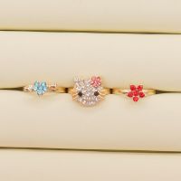 韩国高档儿童合金戒指首饰猫眼石卡通宝宝小戒指圈儿童节生日礼物 U套餐 儿童开口戒指3件