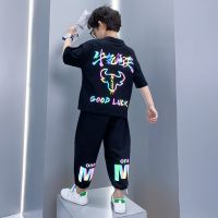 儿童装男童夏装套装2021新款潮中大童帅气夏季短袖儿童洋气两件套 黑色 110 码建议身高95-105CM