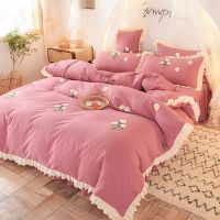 南方生活公主风床裙款四件套韩版刺绣磨毛学生宿舍床单床上三件套 小清新HD-豆沙 1.2m床单三件套-被套1.5x2m