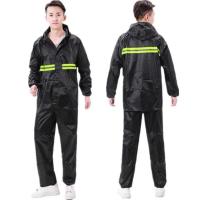 雨衣雨裤套装男女分体成人防水加厚骑行电动车摩托车户外反光雨衣 单层单帽檐无口袋套装 L身高160-165