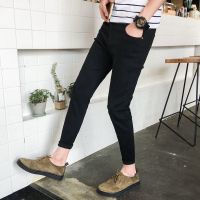 阔腿牛仔裤男宽松潮牌秋季韩版潮流直筒九分百搭ins生休闲长裤子 黑色 S 收藏店铺优先发货