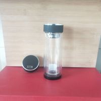 双层加厚防烫耐热男女家用办公大容量带盖便携高档泡茶玻璃杯 300ml黑水晶给力盖