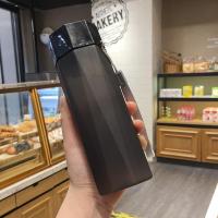 韩版大容量磨砂塑料杯女学生便携森系简约清新水杯创意潮流随手杯 黑色380ml 杯子+杯刷