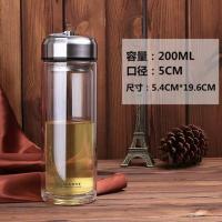 不锈钢盖玻璃杯双层便携水杯带过滤网办公杯男女耐热车载防烫茶杯 透明 200ML