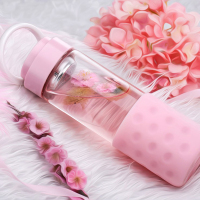 富光玻璃杯耐热便携单层随手水杯男女士过滤茶杯加厚家用花茶杯 粉色 390ml