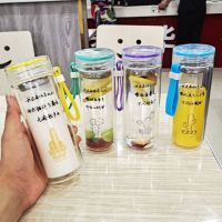 耐高温双层隔热玻璃杯女学生可爱韩版泡茶随手杯花茶水杯情侣杯子 仙人掌图案随机