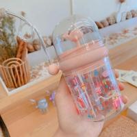 鲸鱼喷水吸管杯风车杯可爱儿童塑料杯带刻度防摔便携创意水杯学生 鲸鱼杯城堡粉色单杯