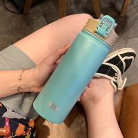 少女心韩版可爱保温杯带吸管高颜值水杯女学生个性创意便携随手杯 芥末绿[赠可爱贴纸开心背带] 小可爱[530ML]