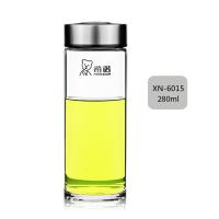 希诺玻璃杯单层车载水杯男女士办公泡茶杯家用便携创意透明水晶杯 6015-280ml