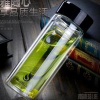 双层玻璃杯水杯男女士便携杯子家用带盖办公车载泡茶杯学生随手杯 B款 330ml黑色