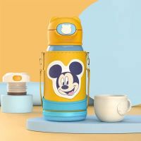 迪士尼儿童保温杯威本联名 316不锈钢学生卡通皮杯套吸管水杯 316医用钢-黄色米奇 一杯三盖+杯刷