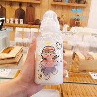 水杯女学生韩版可爱奶瓶水杯成人少女心透明玻璃杯带盖耐高温杯子 冲鸭350ml+奶嘴 单杯