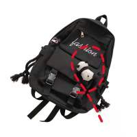 日系原宿暗黑少女学生书包韩国ins港风复古工装双肩包休闲背包男 黑白色(熊猫别针*1个)只发熊猫 收藏宝贝 优先发货