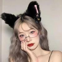 毛绒可爱猫咪猫耳朵发箍狐狸头箍头饰女兽耳发夹猫咪发卡发饰品潮 铃铛款黑色