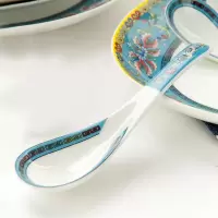 金岚玉骨瓷珐琅彩蓝寿面碗粥碗高脚碗汤碗家用碗中式仿古餐具碗盘 小马戈勺1个