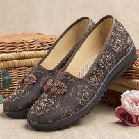 老北京布鞋女夏平底妈妈鞋休闲平跟防滑透气网面软底中老年太太鞋 7170-15咖色 质保一年 35 防滑耐磨