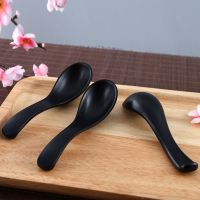 [10-50个装]密胺饭店调羹喝汤匙黑色磨砂功夫勺带勾汤勺小勺子 10个装