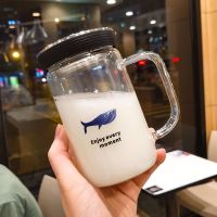 简约办公室带盖家用可爱泡茶水杯带过滤网茶漏杯子男女士玻璃杯 黑色鲸鱼 350ML 杯子