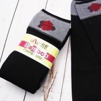 情侣狼春秋印花女款短袜防勾丝牡丹花女袜 黑色10双装
