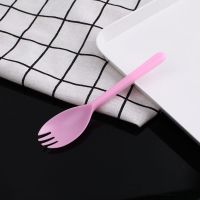 一次性小勺塑料长柄勺外卖打包吃饭叉勺冰激凌甜品蛋糕叉勺小叉勺 (加长)散装粉色100只
