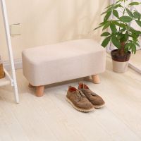 沙发凳子实木长方形换鞋凳矮凳布艺长条凳门厅凳搁脚凳床尾沙发凳 米白色 长35宽25高28