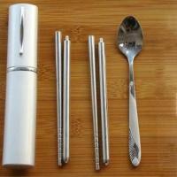 便携不锈钢折叠精工筷子勺子叉子餐具三件套上班族笔筒盒套装旅行 普通薄款 单个盒子(没有餐具)