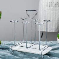 杯架镀金水杯挂架玻璃杯奶瓶沥水倒挂置物架茶杯架带沥水盘 不锈钢沥水架（带白色小盘）