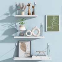 简约现代免打孔一字隔板置物架墙上装饰客厅卧室房间分层收纳书架 暖白色三件套