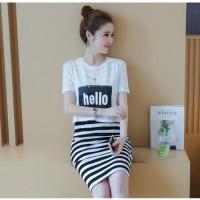 套装背心裙女两件套条纹连衣裙2020新款夏包臀小清新中长款黑白条 白色【上衣+裙子】套装 S 适合70-80斤