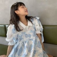 吊带裙两件套女学生宽松2021夏季新款小清新碎花设计感仙女连衣裙 白色衬衫 XS 建议【70-85斤】