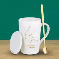 陶瓷杯子马克杯带盖咖啡杯带勺子水杯带茶漏茶杯大容量茶杯喝水杯 水瓶座[1月20-2月18] 简约纯白[杯380ml-无盖