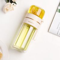 茶水分离双层玻璃杯防烫防摔便携泡茶杯子男士茶杯女夏季透明水杯 白色400ml(收藏送杯刷)