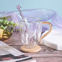 双层隔热玻璃带钻星座咖啡杯ins男女生创意生日礼物奶茶杯果汁杯 金色钻 260ml普通包装+盖+水晶棒