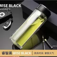 打折玻璃钢茶杯防摔车用保温杯男士真空保温车载玻璃双层真空 星耀黑 350ML(普通底)