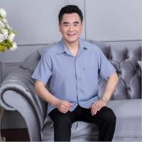 爸爸中老年衬衫男士长袖爸爸薄款春秋夏季中年衬衣老人爷爷男大码 浅灰色短袖 185[建议160-185斤]