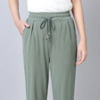 夏季薄款冰丝裤女中老年宽松休闲弹力直筒裤松紧高腰妈妈裤子老年 浅绿色[带腰绳女裤] XL 体重[90-110斤