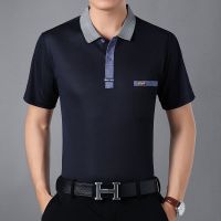 夏季中老年人男装短袖t恤夏装40-50岁中年男士半袖上衣爸爸装体恤 101藏青 L码(50码)[建议90-120斤]