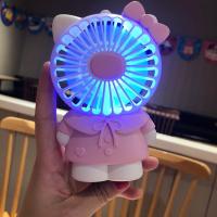 小风扇迷你可充电可爱静音学生上课桌面风扇手持USB夜灯卡通风扇 小猫[粉色] 普通班[续航1-2]不带灯