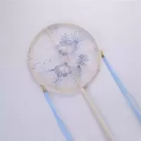 中国风原创花卉刺绣古风汉服配饰宫扇长柄团扇宫廷扇圆形舞蹈扇 颜月溪发带款