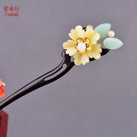 现代简约黑檀木簪子盘发发钗女汉服旗袍古装头饰饰品古风发簪日常 黄色062