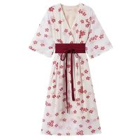 新款腰带连衣裙收腰显瘦汉服改良版超仙复古中国风小个子碎花裙子 红花色[单层] [8910] S [建议90斤左右]