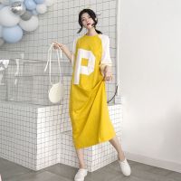 夏季学生胖妹妹大码女装宽松腰中长款连衣裙短袖t恤裙过膝睡裙子 黄色 XXS 30斤以下可穿