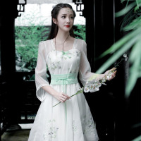 很仙的法国小众夏季新款复古气质绣花仙女裙清新中长款大摆连衣裙 白色[W6917] S