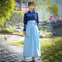 汉服男大码书生古装女中国风侠客学生班服古风仙气cos服公子古装 女款藏青色套装 S