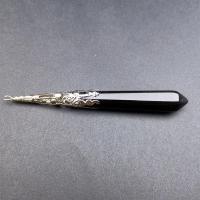 新款灵摆天使之翼天然紫白粉水晶能量石吊坠调频项链生日礼物饰品 黑耀石灵摆消磁石+蜡绳+灵摆袋 银色普通款简包装