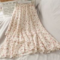 雪纺半身裙女夏2021新款中长款高腰a字小清新碎花不规则荷叶边裙 1号花型 S 建议90斤内