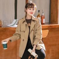 专柜品质2021秋新品时尚英伦风插肩袖束腰显瘦休闲百搭风衣女外套 卡其色 S 建议85-100