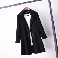 大码显瘦气质宽松西装外套女中长款百搭小风衣秋东胖妹炸街2020年 黑色 M建议80-100斤